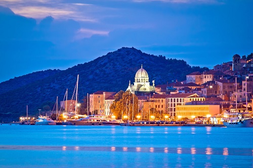 The UNESCO town of Sibenik blue hour view Dalmatia Croatia